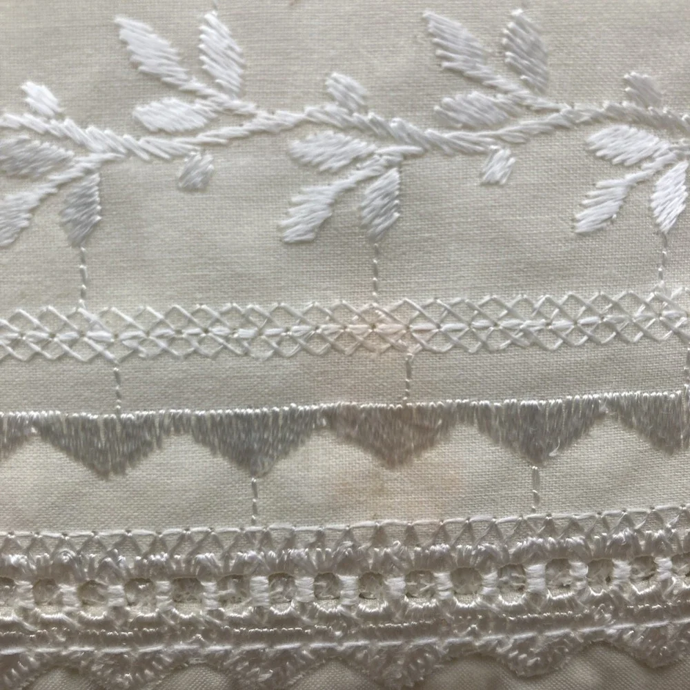 Vintage Elizabeth Gray Laurel Lace Ecru Percale Full Sheet Set USA